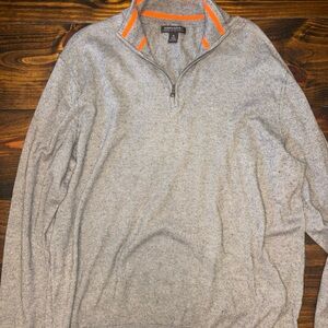 Banana Republic Cashmere Cotton Gray and Orange 1/4 Zip‎ Up Sweater XL
